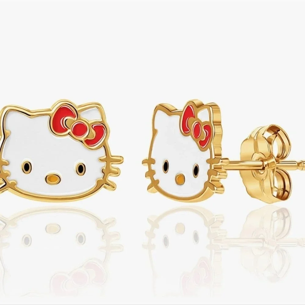 Hello Kitty By‎ Sanrio Stering Silver Enameled Face Stud Earrings